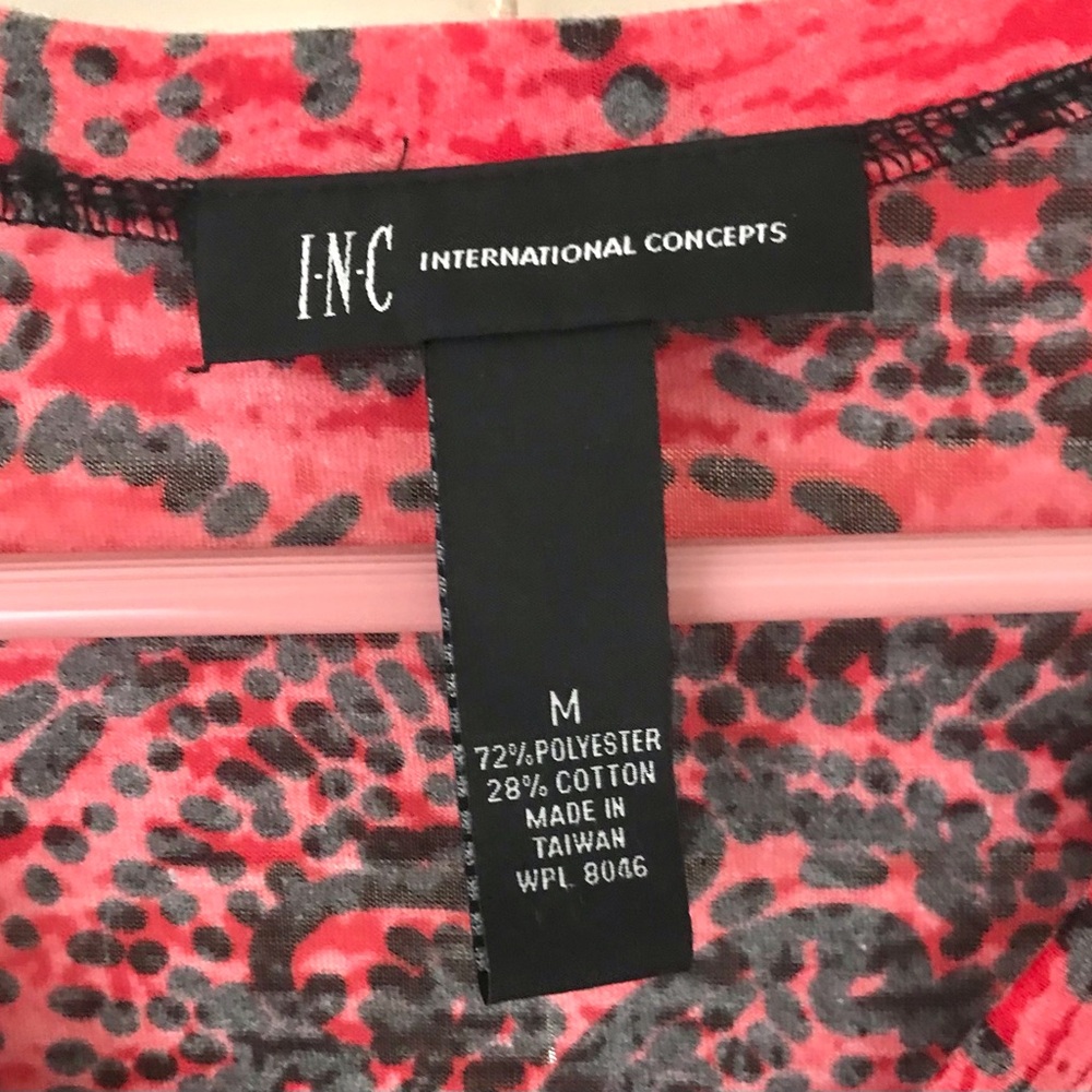 INC International Concepts Red Graphic V-Neck Tee Red and Black Medium Burnout - Picture 3 of 9